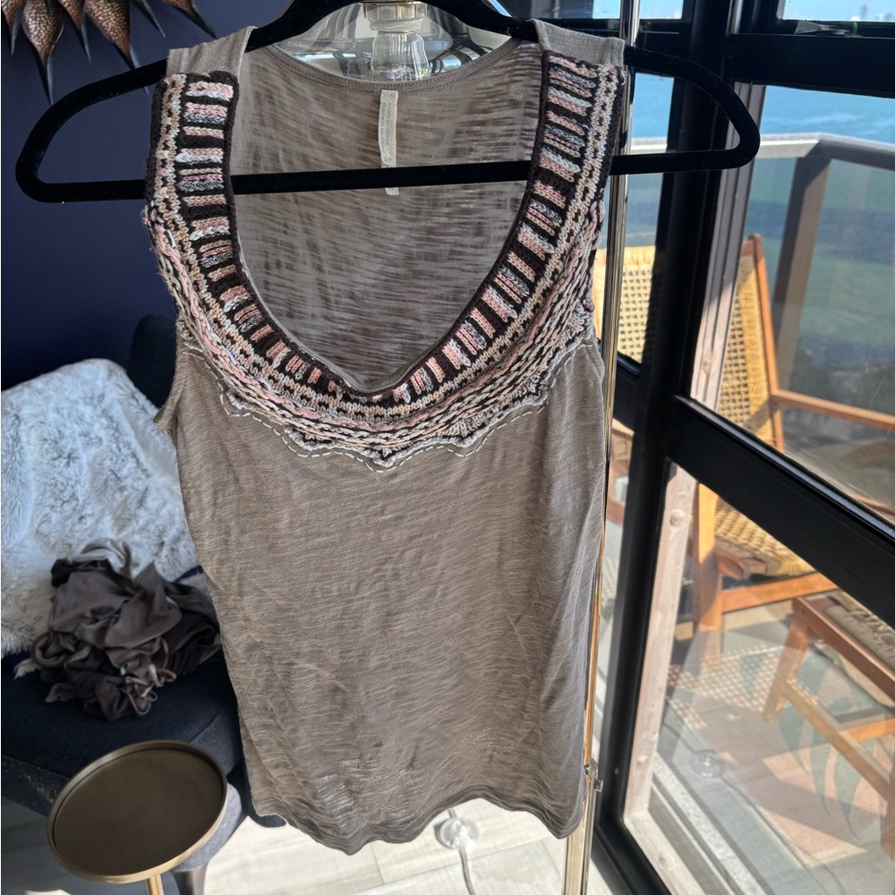 Free people Embellished Tank Top - Brown and Pink